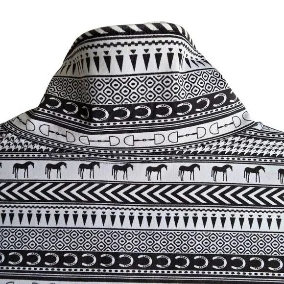 Kerrits Equestrian Zip Up Riding Jacket Top Large Black White Long Sleeve Print - Picture 11 of 13